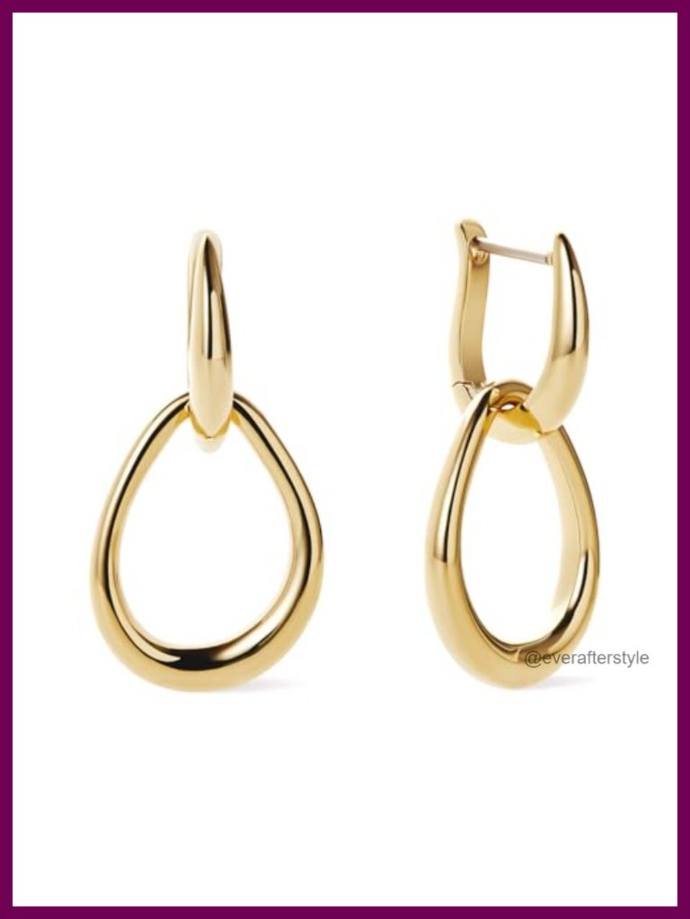 14K Gold Plated Drop Hoop Earrings Hypoallergenic Water Resistant
